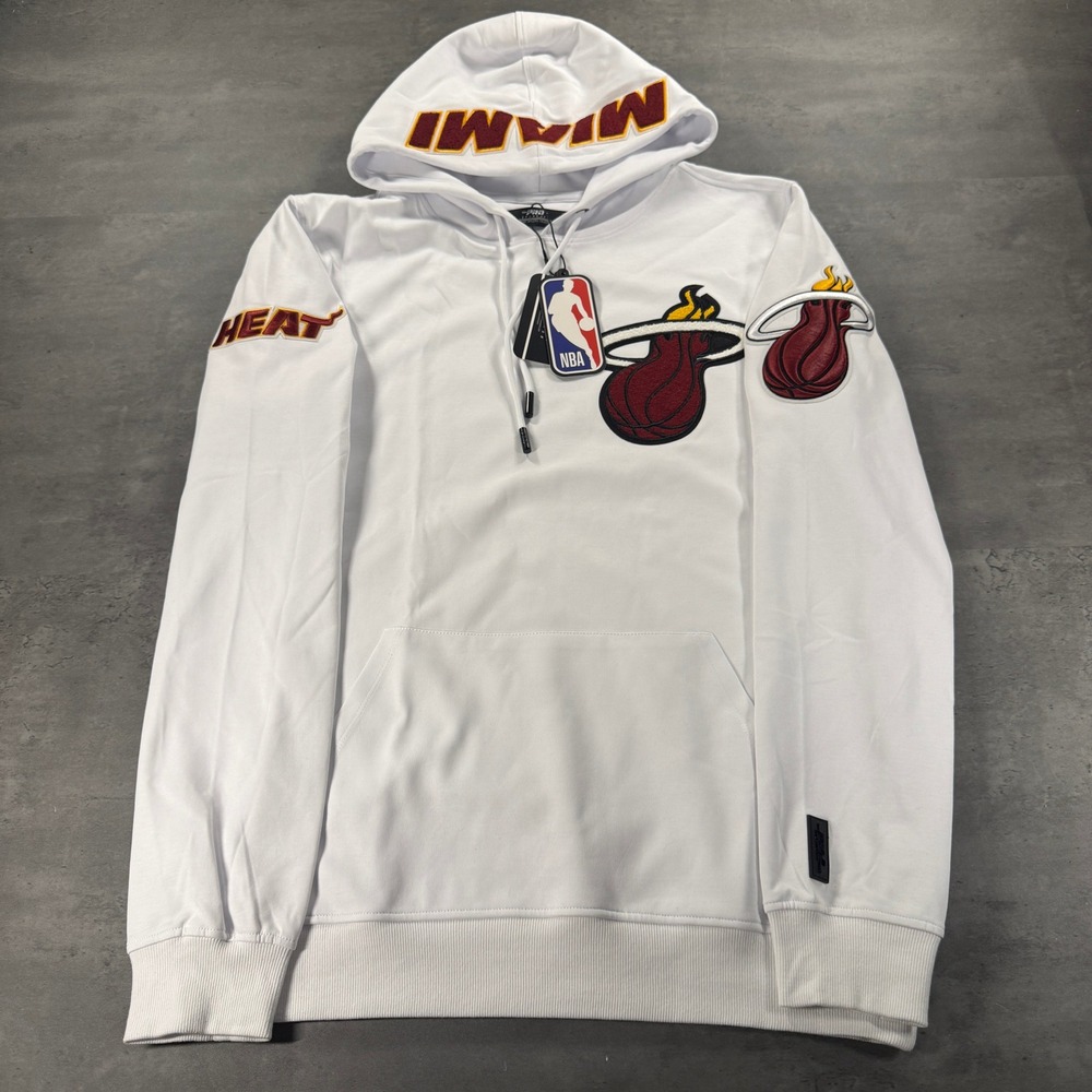 Miami Heat Pro Standard Hoodie Mens M White NBA Basketball Chenille Patch NEW
